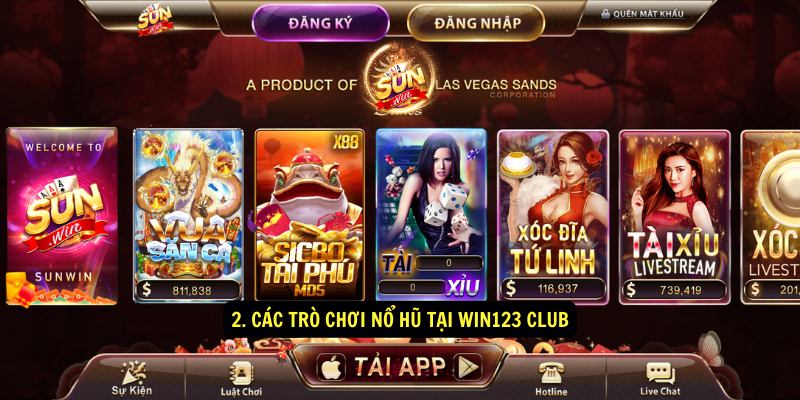 2. Các trò chơi nổ hũ tại Win123 Club